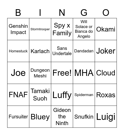 Megacon Bingo Card