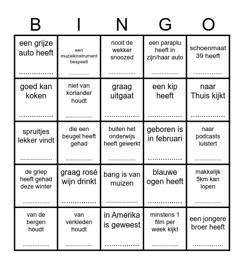 Zoek iemand die... Bingo Card