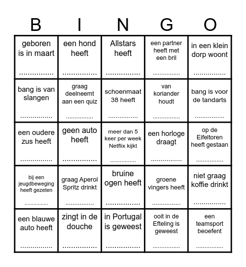 Zoek iemand die... Bingo Card
