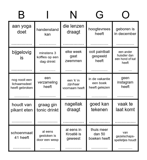 Zoek iemand die... Bingo Card