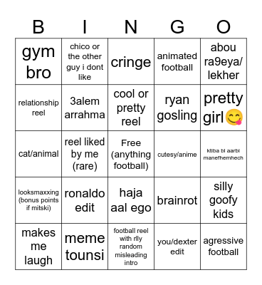 insta reels bingo Card
