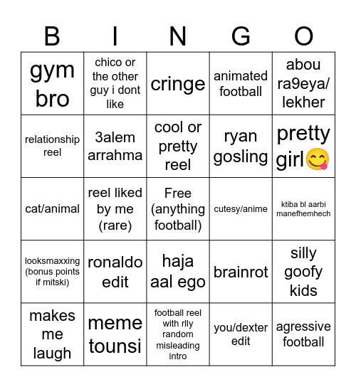 insta reels bingo Card