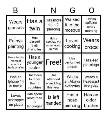 Ice Breaker Bingo Card
