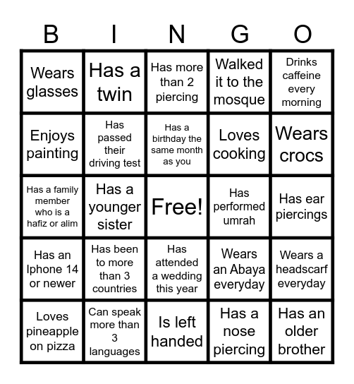 Ice Breaker Bingo Card