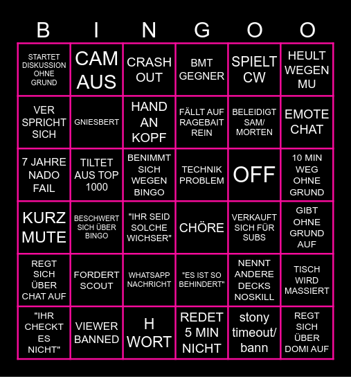 XXXXL ZODIAC Bingo Card