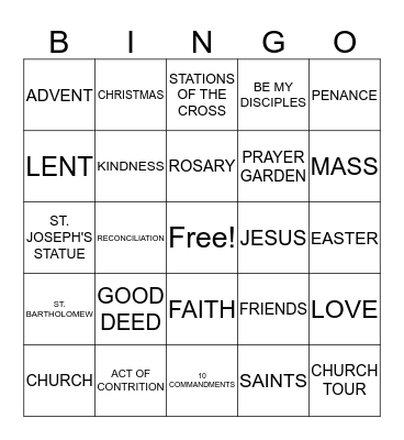 4th Grade Religion Bingo Card