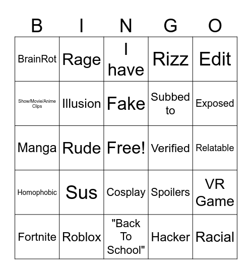 Youtube Shorts Bingo Card