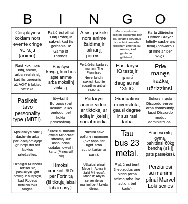 Challengai Nedui (įvykdyk tai!) Bingo Card