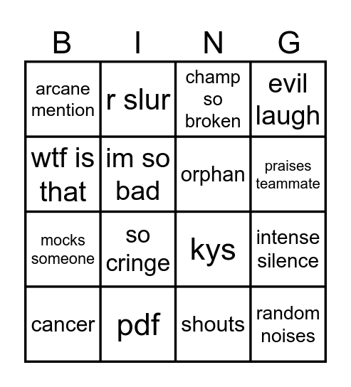 theo playing league Bingo Card