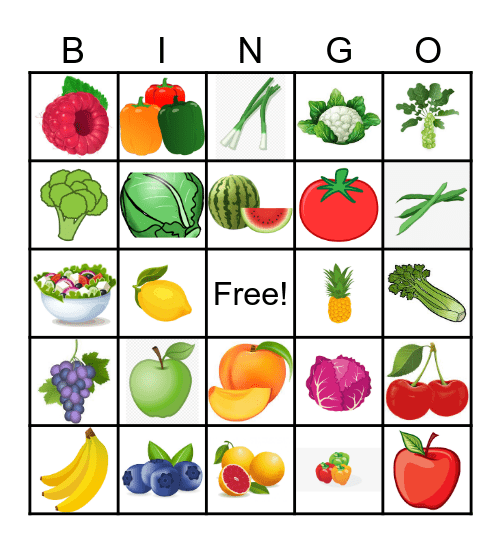 Fruit & Veggies Bingo Card