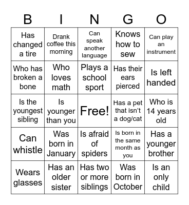 Teen Rally Bingo Card
