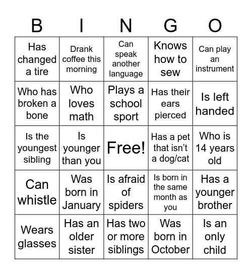 Teen Rally Bingo Card