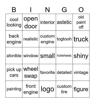 hotwheels custom Bingo Card