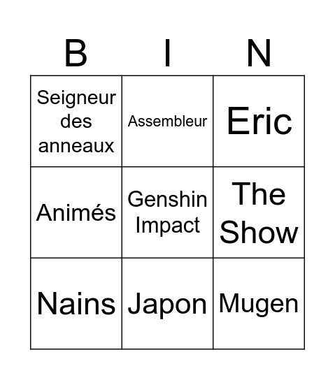 Mathéo Bingo Card