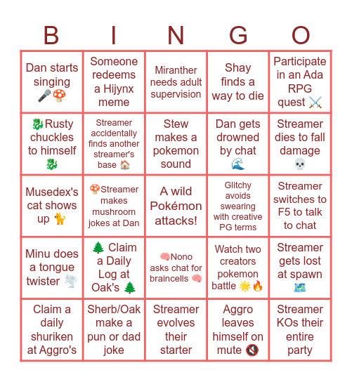 Noodlemon Launch Weekend Bingo Card