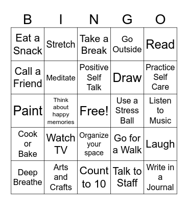 Coping Skills Bingo Card