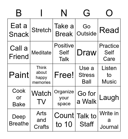 Coping Skills Bingo Card