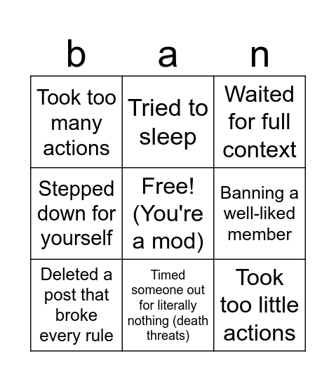 ARE YOU A BAD MOD Bingo Card