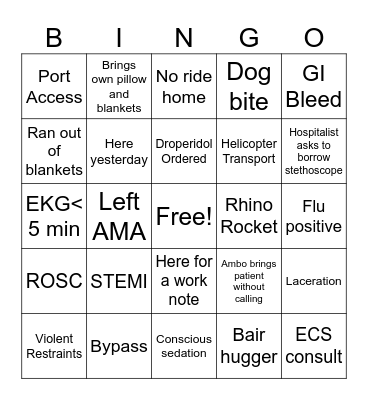 ED Nurse's Week Bingo Card