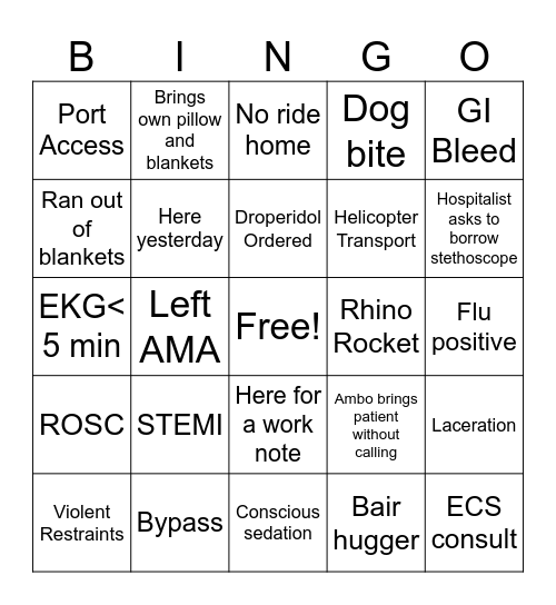 ED Nurse's Week Bingo Card