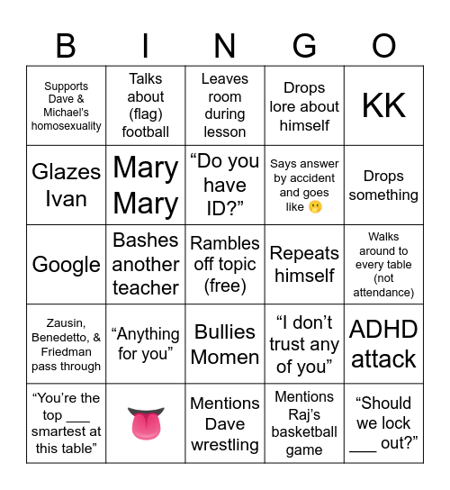 mr ryan Bingo Card