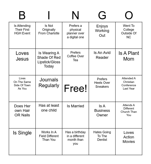 HGH Mix & Mingle Bingo! Bingo Card