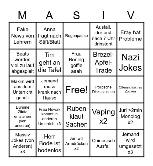 Schulbingo Card