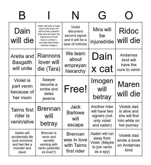 Onyx Storm Bingo Card Bingo Card