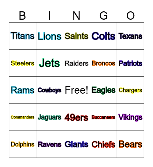 FOOTBALL Bingo Card