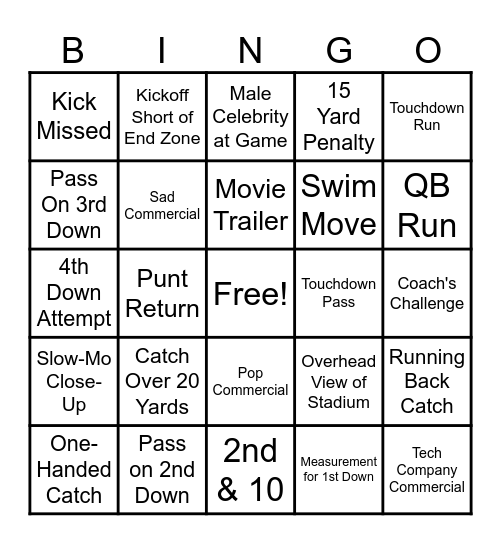 SUPER BOWL BINGO 2025 Bingo Card
