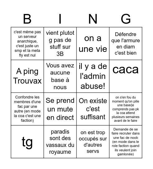 le bingo des impx Bingo Card
