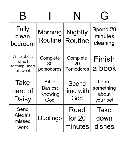Productivity Bingo Card