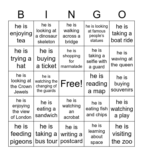 What is Paddington doing right now? Bingo Card