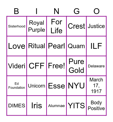 Sisterhood Bingo Card