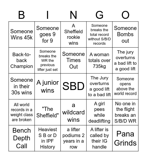 Sheffield Bingo Card