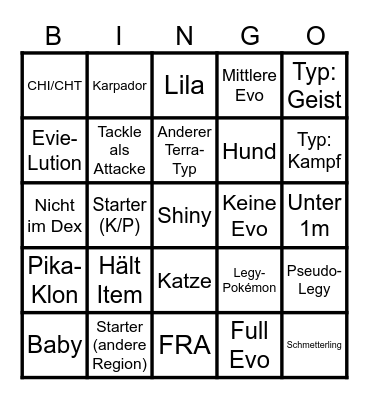 Pokemon Trade Bingo Card