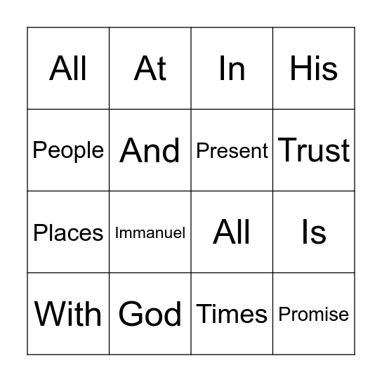 God Is With Us Bingo Card