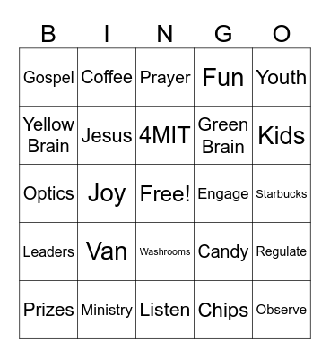 Metro Kids Training Camp Bingo Card