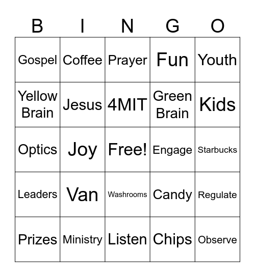Metro Kids Training Camp Bingo Card