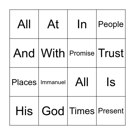 God Is With Us Bingo Card