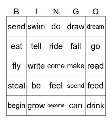 irregular verbs Bingo Card