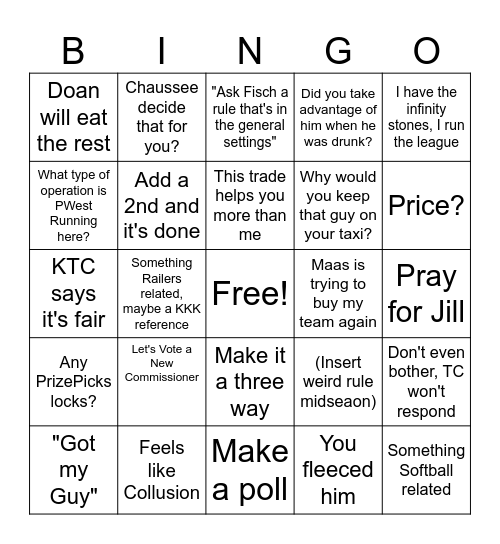 Armchair Award Ceremony Bingo Card
