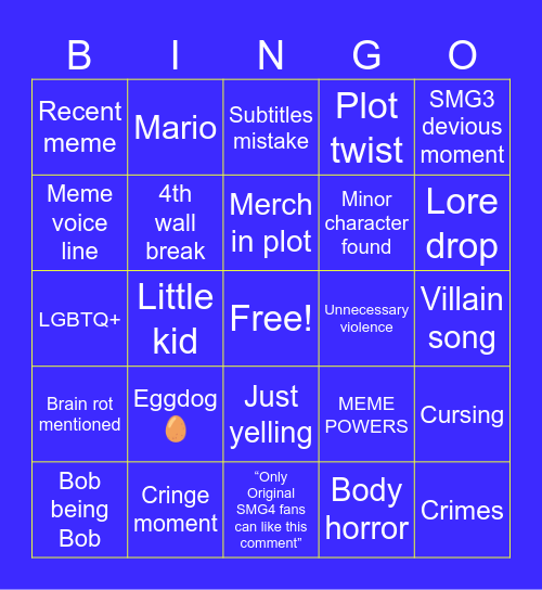 SMG4 Bingo Card