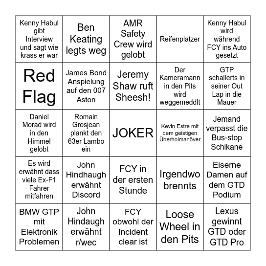 Rolex 24h Daytona 2025 Bullshit-Bingo Card