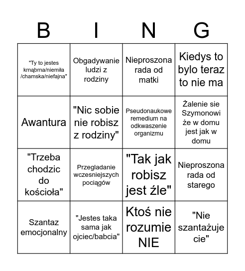 Powrót do domu bingo Card