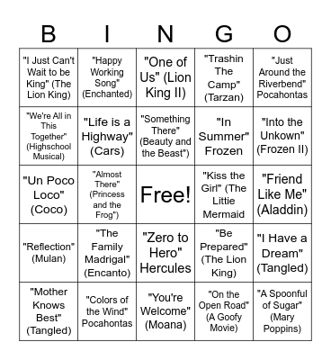 Disney Bingo Card