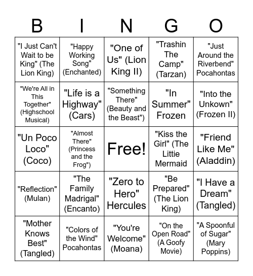 Disney Bingo Card