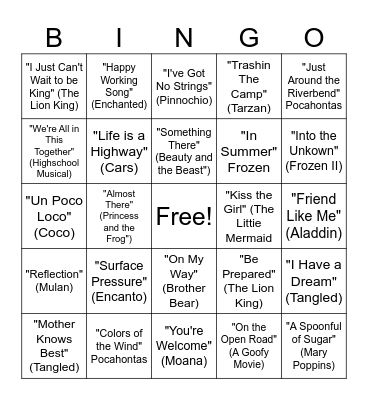 Disney Bingo Card