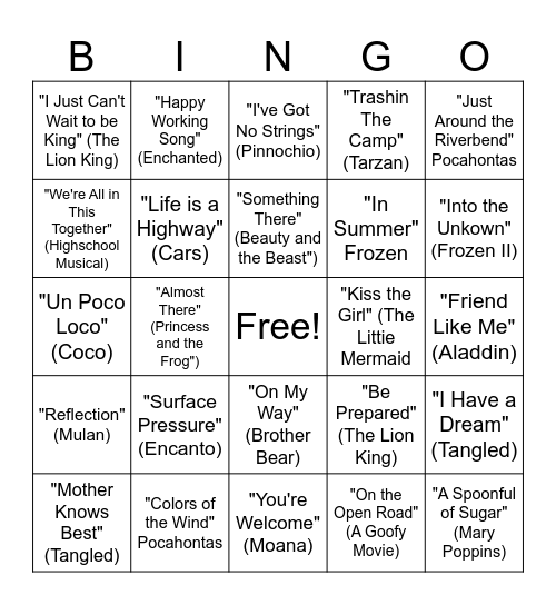 Disney Bingo Card