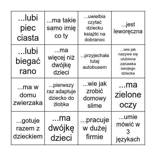Znajdź osobę, która... Bingo Card